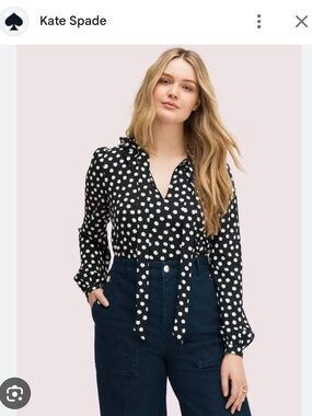 kate spade Black and White Heart-Print Tie-Neck Blouse